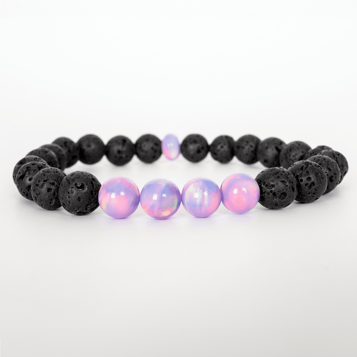 Lilac Galaxy Opalescence & Lava Stone Beaded Bracelet - The Opal Dealer