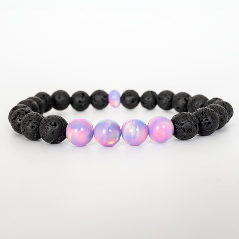 Lilac Galaxy Opalescence & Lava Stone Beaded Bracelet