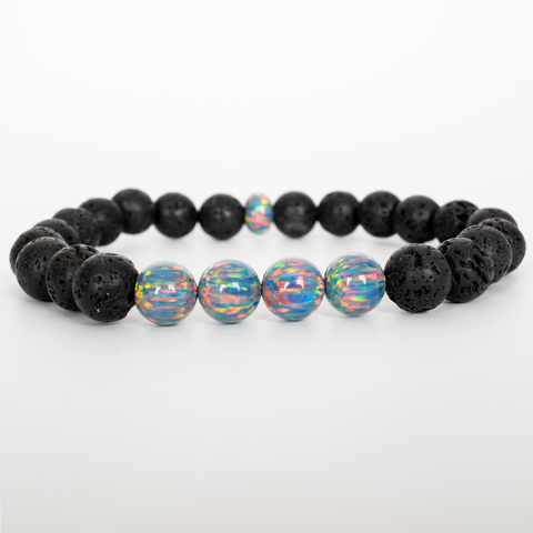 Moonstone Opal & Lava Stone Beaded Bracelet