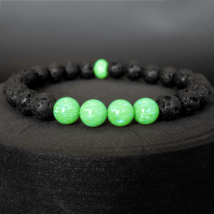 Nuclear Green Opal & Lava Stone Beaded Bracelet - The Opal Dealer