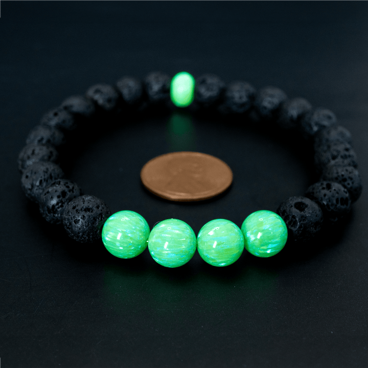 Nuclear Green Opal & Lava Stone Beaded Bracelet - The Opal Dealer