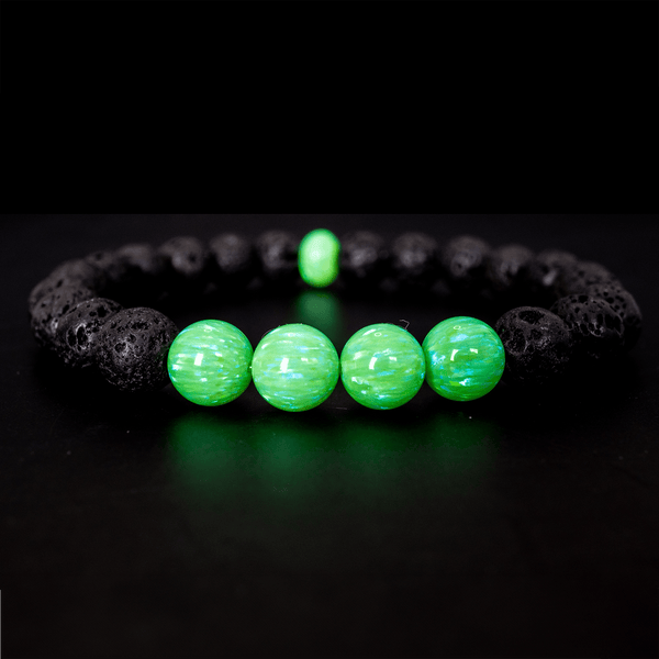 Nuclear Green Opal & Lava Stone Beaded Bracelet - The Opal Dealer