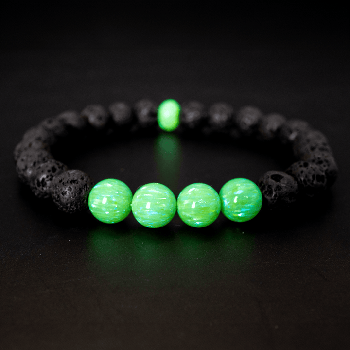 Nuclear Green Opal & Lava Stone Beaded Bracelet - The Opal Dealer