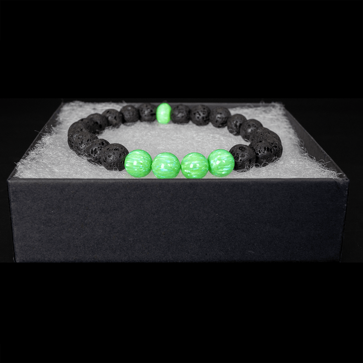 Nuclear Green Opal & Lava Stone Beaded Bracelet - The Opal Dealer