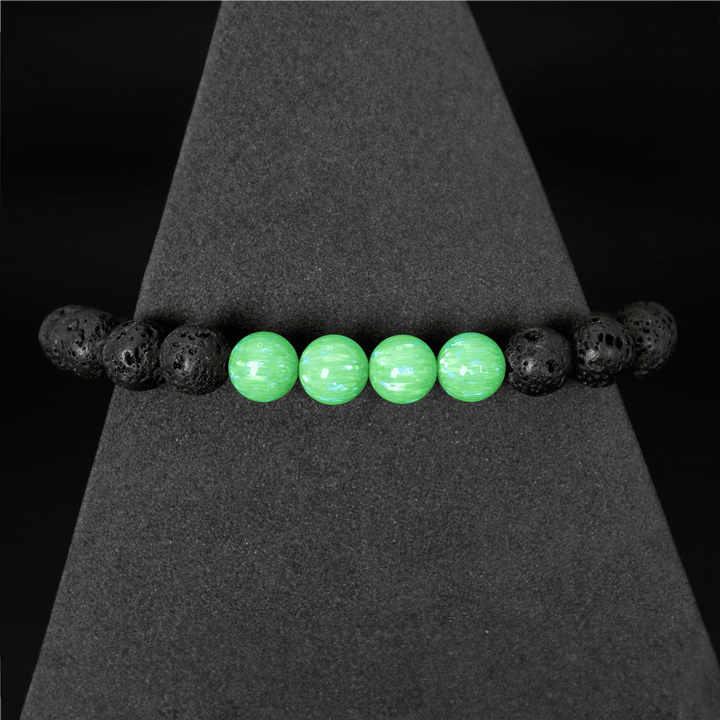 Nuclear Green Opal & Lava Stone Beaded Bracelet - The Opal Dealer