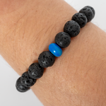 Ocean Blue Opalescence & Lava Stone Beaded Bracelet