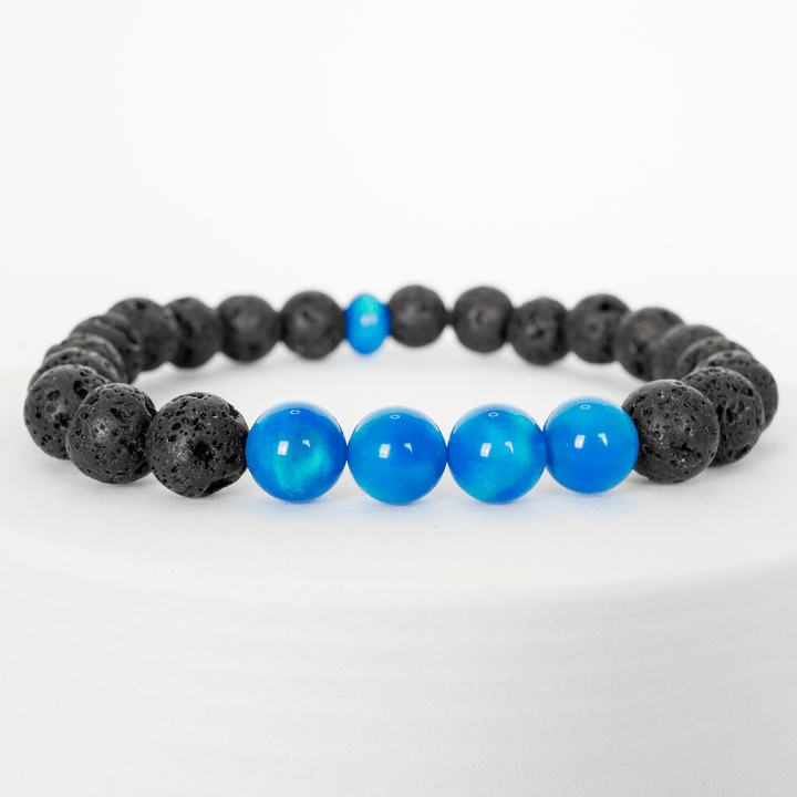 Ocean Blue Opalescence & Lava Stone Beaded Bracelet - The Opal Dealer