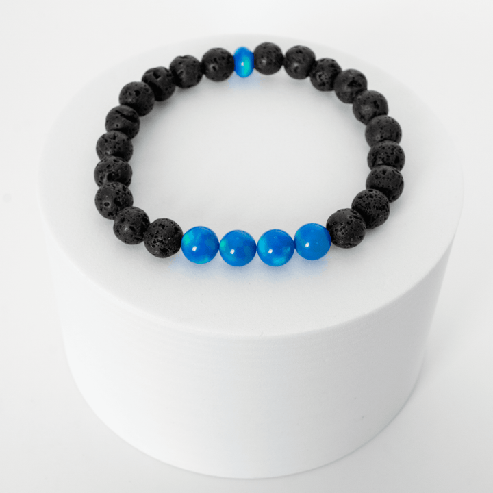 Ocean Blue Opalescence & Lava Stone Beaded Bracelet - The Opal Dealer