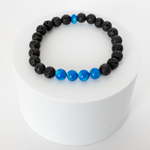 Ocean Blue Opalescence & Lava Stone Beaded Bracelet