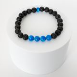 Ocean Blue Opalescence & Lava Stone Beaded Bracelet
