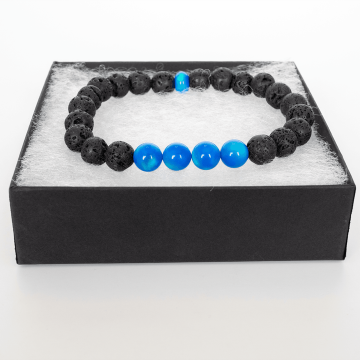 Ocean Blue Opalescence & Lava Stone Beaded Bracelet - The Opal Dealer