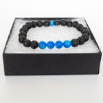 Ocean Blue Opalescence & Lava Stone Beaded Bracelet