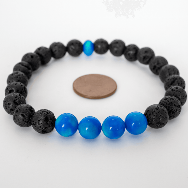Ocean Blue Opalescence & Lava Stone Beaded Bracelet - The Opal Dealer
