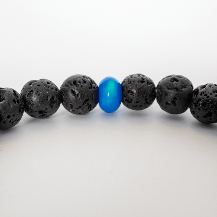 Ocean Blue Opalescence & Lava Stone Beaded Bracelet - The Opal Dealer