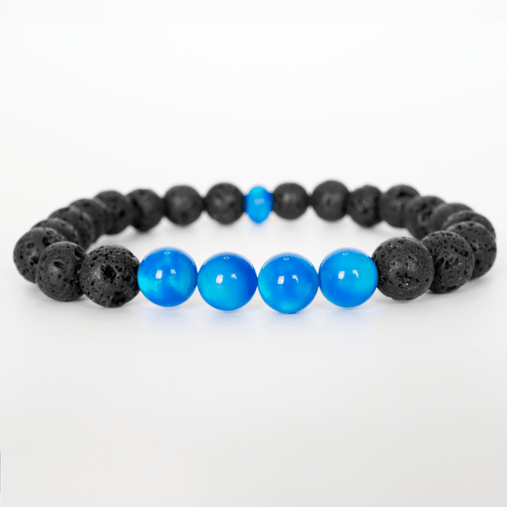 Ocean Blue Opalescence & Lava Stone Beaded Bracelet - The Opal Dealer