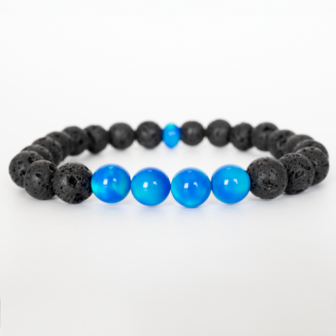 Ocean Blue Opalescence & Lava Stone Beaded Bracelet - New Design