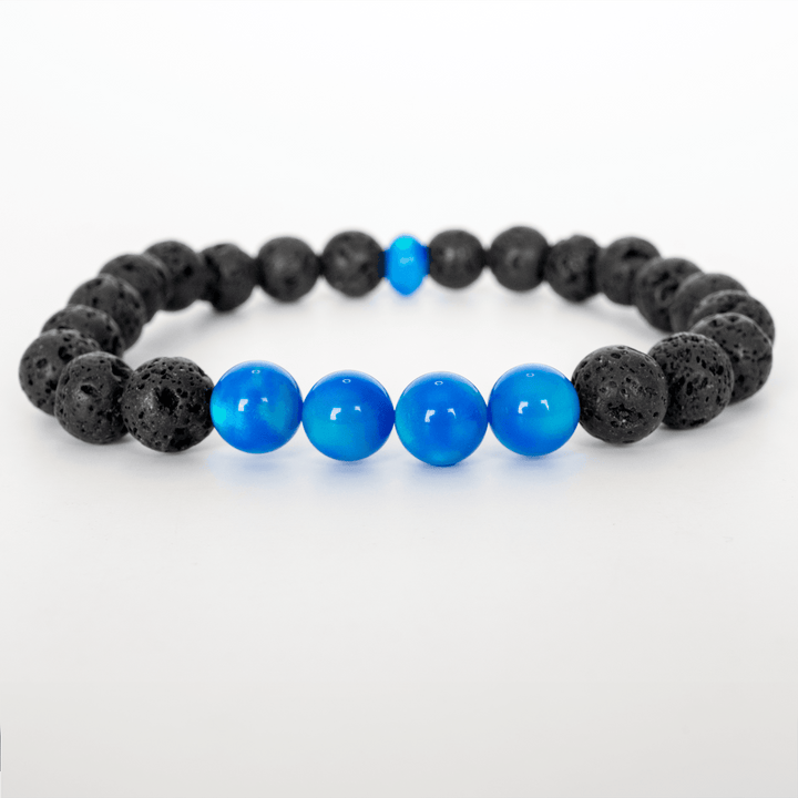 Ocean Blue Opalescence & Lava Stone Beaded Bracelet - The Opal Dealer