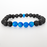 Ocean Blue Opalescence & Lava Stone Beaded Bracelet