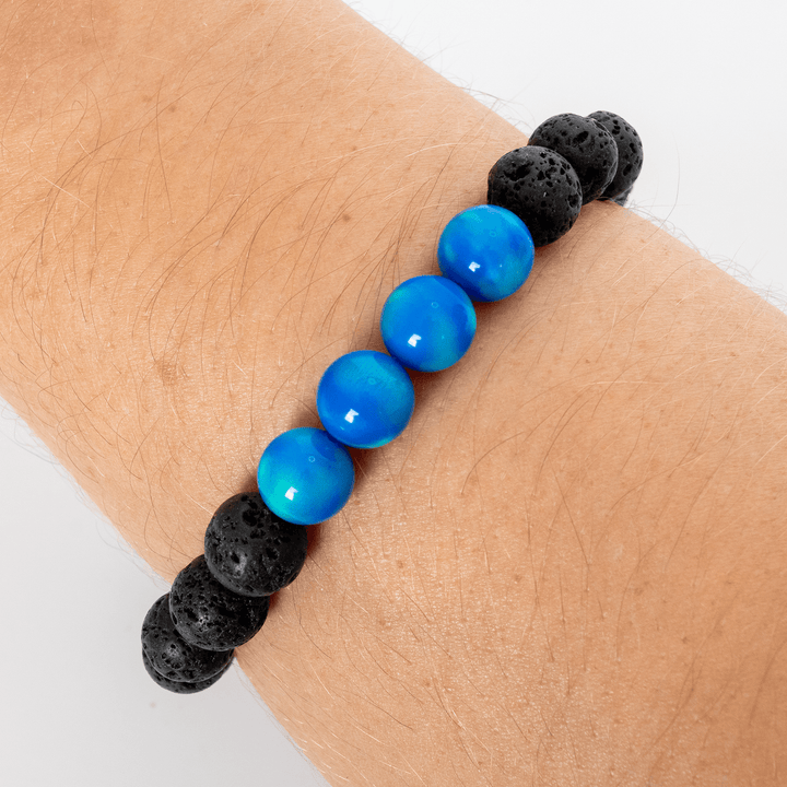Ocean Blue Opalescence & Lava Stone Beaded Bracelet - The Opal Dealer