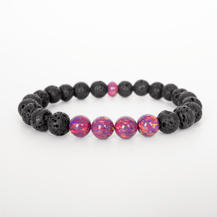 Orchid Opal & Lava Stone Beaded Bracelet - The Opal Dealer