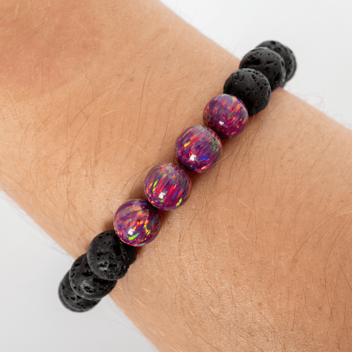 Orchid Opal & Lava Stone Beaded Bracelet - The Opal Dealer