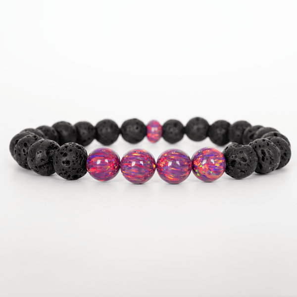 Orchid Opal & Lava Stone Beaded Bracelet - The Opal Dealer