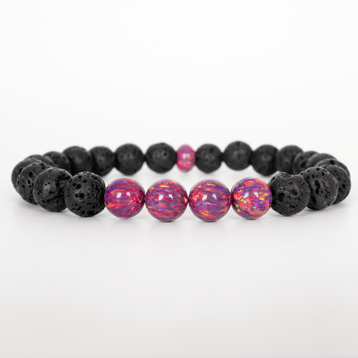 Orchid Opal & Lava Stone Beaded Bracelet - The Opal Dealer