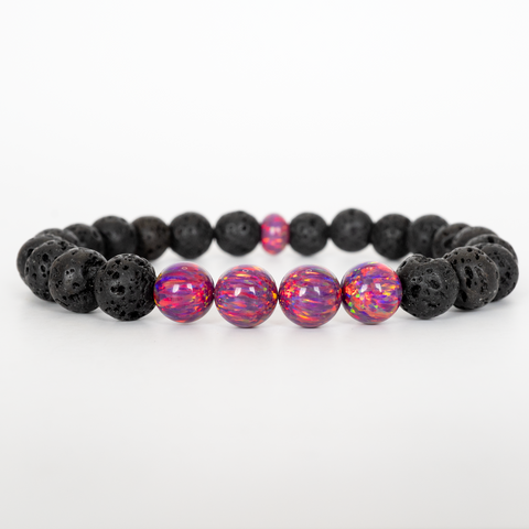 Orchid Opal & Lava Stone Beaded Bracelet