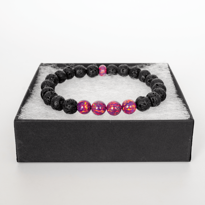 Orchid Opal & Lava Stone Beaded Bracelet - The Opal Dealer