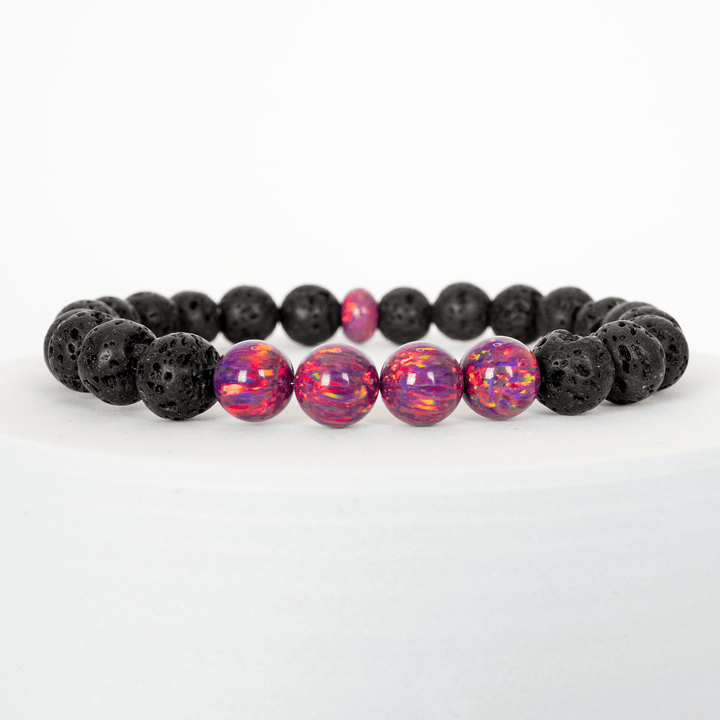 Orchid Opal & Lava Stone Beaded Bracelet - The Opal Dealer