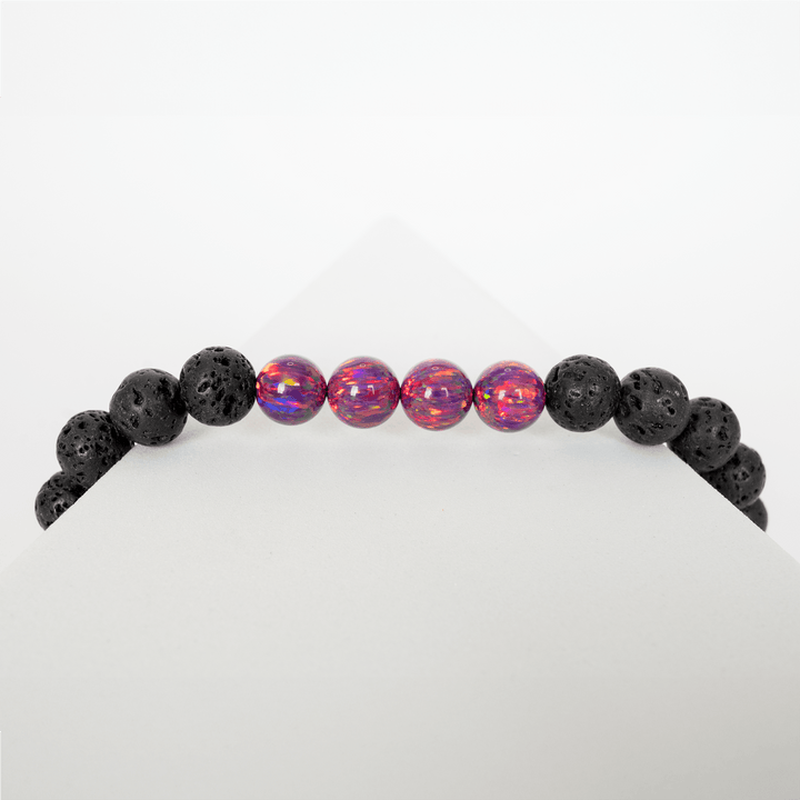 Orchid Opal & Lava Stone Beaded Bracelet - The Opal Dealer