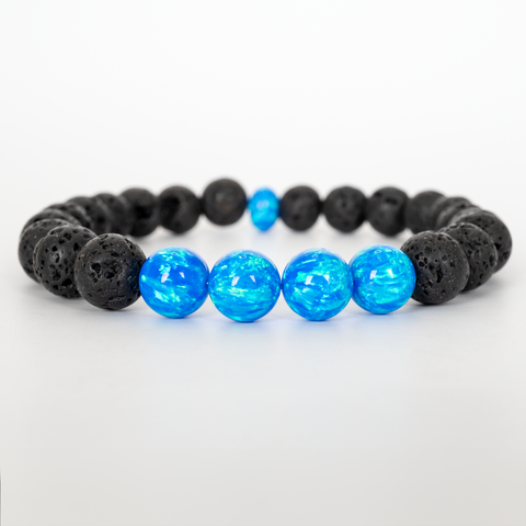 Pacific Sapphire Opal & Lava Stone Beaded Bracelet