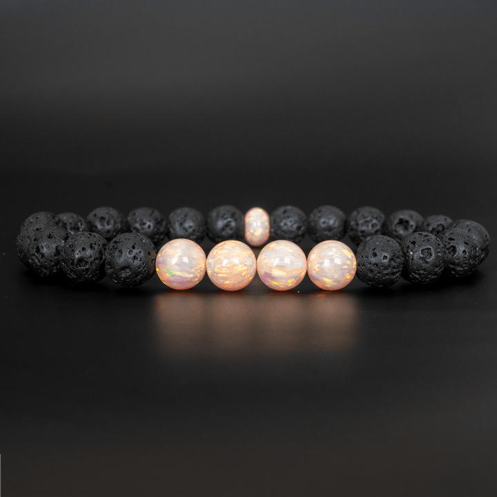 Peach Fuzz Opal & Lava Stone Beaded Bracelet - The Opal Dealer