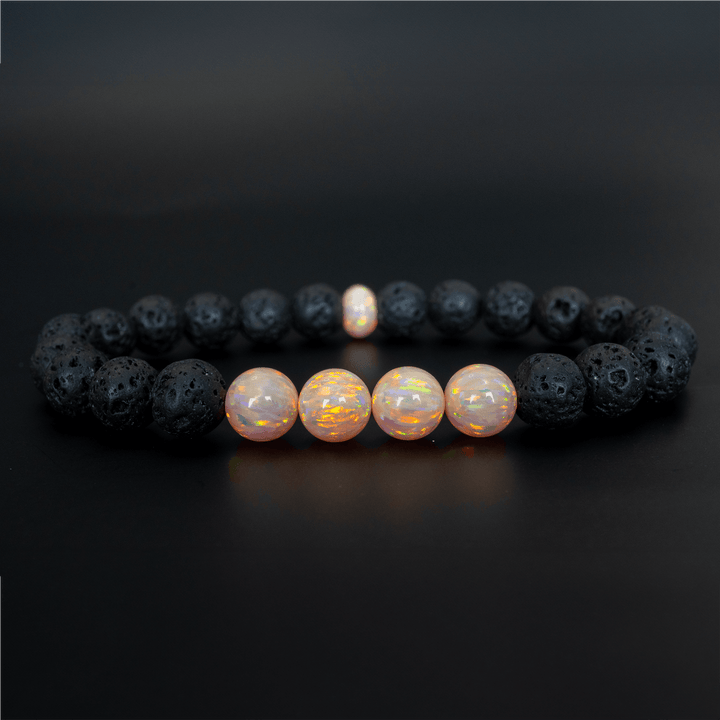 Peach Fuzz Opal & Lava Stone Beaded Bracelet - The Opal Dealer
