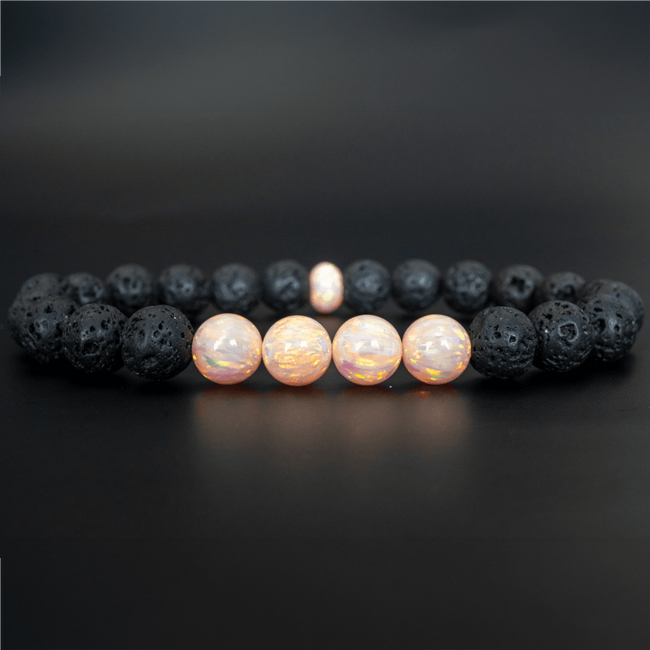 Peach Fuzz Opal & Lava Stone Beaded Bracelet - The Opal Dealer