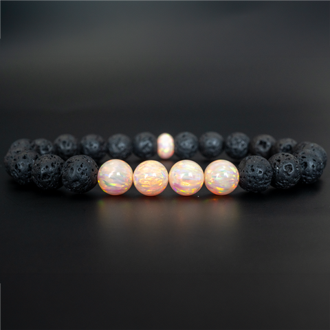 Peach Fuzz Opal & Lava Stone Beaded Bracelet