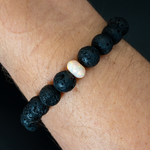 Peach Fuzz Opal & Lava Stone Beaded Bracelet