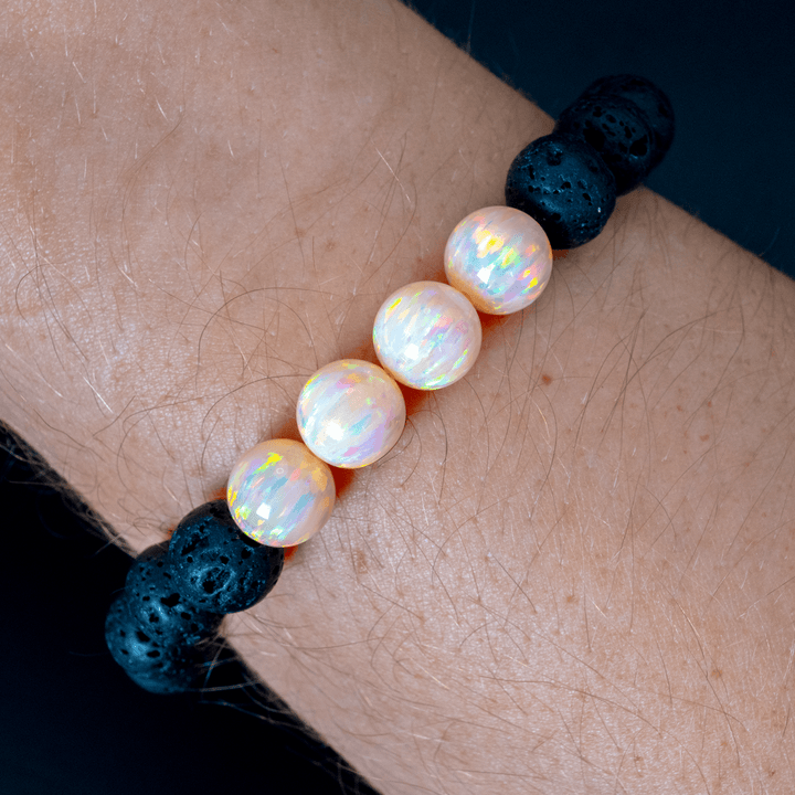 Peach Fuzz Opal & Lava Stone Beaded Bracelet - The Opal Dealer