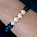 Peach Fuzz Opal & Lava Stone Beaded Bracelet