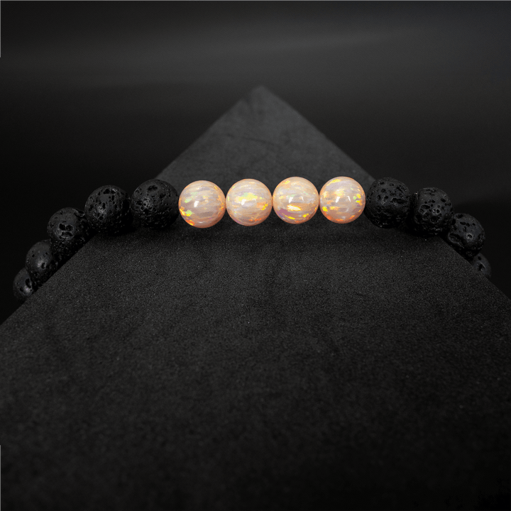 Peach Fuzz Opal & Lava Stone Beaded Bracelet - The Opal Dealer