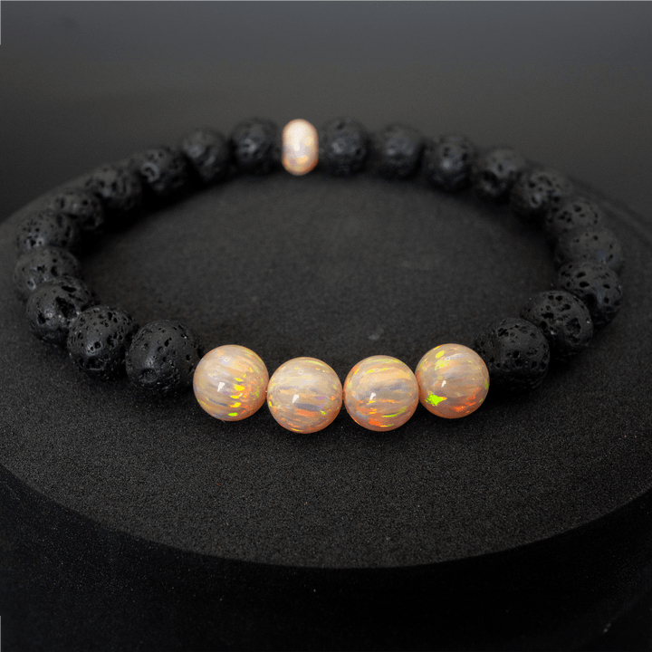 Peach Fuzz Opal & Lava Stone Beaded Bracelet - The Opal Dealer