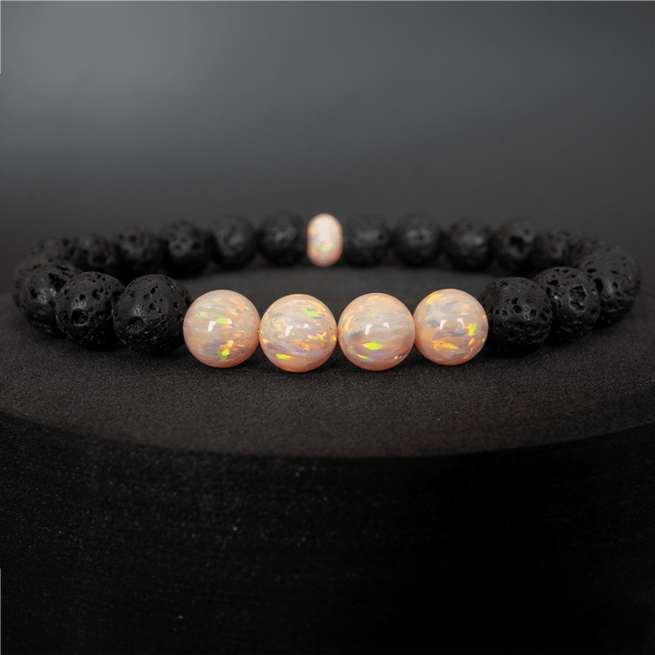Peach Fuzz Opal & Lava Stone Beaded Bracelet - The Opal Dealer