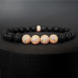 Peach Fuzz Opal & Lava Stone Beaded Bracelet