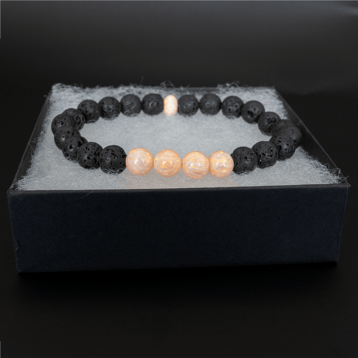 Peach Fuzz Opal & Lava Stone Beaded Bracelet - The Opal Dealer