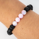Pearl Pink Opalescence & Lava Stone Beaded Bracelet