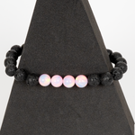 Pearl Pink Opalescence & Lava Stone Beaded Bracelet