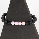Pearl Pink Opalescence & Lava Stone Beaded Bracelet - New Design