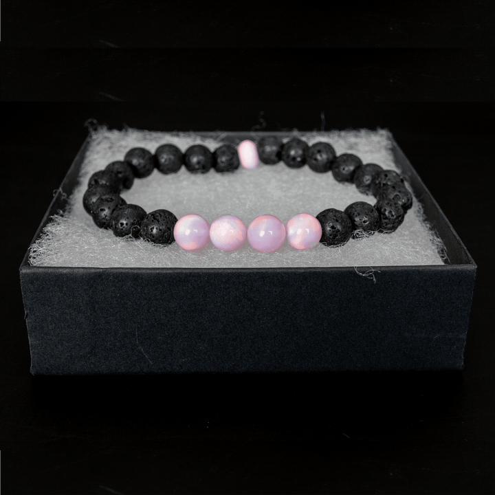 Pearl Pink Opalescence & Lava Stone Beaded Bracelet - The Opal Dealer