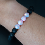 Pearl Pink Opalescence & Lava Stone Beaded Bracelet