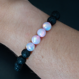 Pearl Pink Opalescence & Lava Stone Beaded Bracelet - New Design